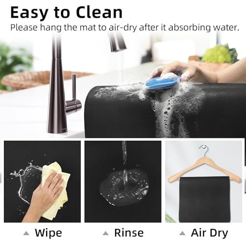 Extra Large Dish Drying Mat for Kitchen Counter (Black / 31.5" x 17")