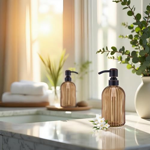 16 OZ Amber Glass Soap Dispenser (Oil Rubbed Bronze+amber / 2-Pack)