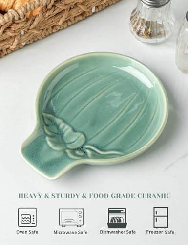 Ceramic Spoon Rest for Stove Top (Glazed Green)