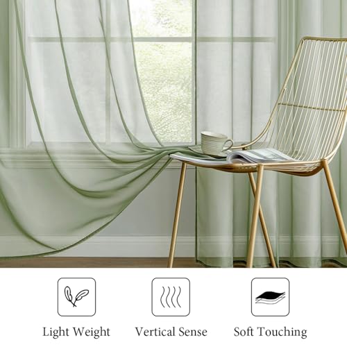 2 Panels Sage Green Sheer Curtains 108 inches Long (Sage Green / 54"W x 108"L (Pack of 2))