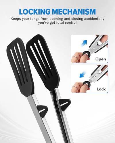 Kitchen Tongs for Cooking (Black / 12 inch)