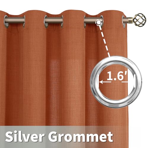Terracotta Light Filtering Linen Curtains 63 Inch Length 2 Panels (52"W x 63"L (Pack of 2) / Silver Grommet-terracotta)