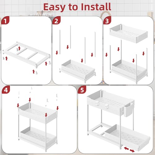 4-Pack 2-Tier Under Sink Organizer with Pull Out Drawers (White / 14.8 Inch)