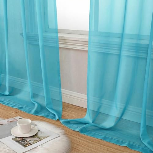 Sheer Curtains 84 Inches Long 2 Panels Set for Bedroom Living Room (Aqua / 42"W x 84"L (Pack of 2))