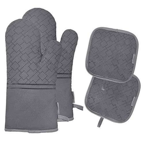 4Pcs Oven Mitts and Pot Holders Set (Gray)