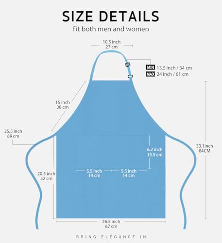 2 Pack Bib Apron with 2 Pockets for Women Men (Blue Light / 2 Polyester)