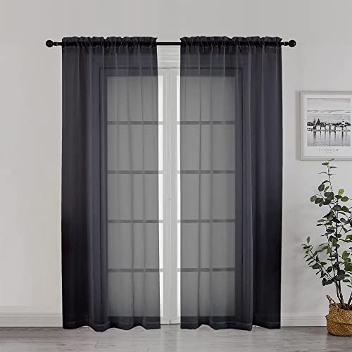 Black Sheer Curtain 72 Inches Length 2 Panels (Black / 42"W x 72"L (Pack of 2))