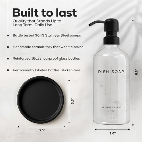 Glass Dish Soap Dispenser for Kitchen Sink by Brighter Barns (Clear D)