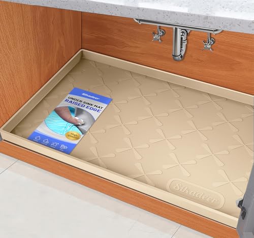 Waterproof Under Sink Mat Silicone 22"x19" (Beige / 22"W x 19"L)