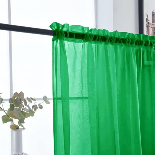 Basic Rod Pocket Sheer Voile Window Curtain Panels Green 1 Pair 2 Panels 26 Width 40 Inch Long for Kitchen Bedroom Children Living Room Yard（Green (Green / 26"W x 40"L (Pack of 2))