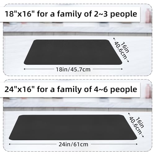 Large Dish Drying Mat for Kitchen Counter (Black / 24" x 16")