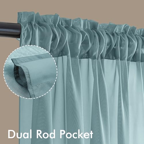Dusty Blue Sheer Curtains 108 Inches Long 4 Panels 42 x 108 Inches (42"W x 108"L (Pack of 4) / Dusty Blue)