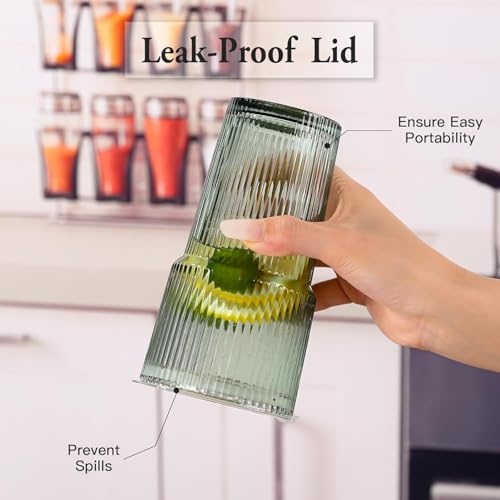 4PCS Colored Ribbed Glass Cups with Lids and Straws (Colored-4)