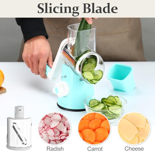 Rotary Cheese Grater Hand Crank Cheese Shredder for Fresh Cheese (5 BLADES / Blue)