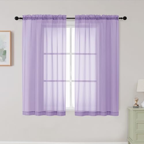 Lavender Sheer Curtains for Bedroom Living Room 45 Inch Length 2 Panels (Lavender / 42"W x 45"L (Pack of 2))