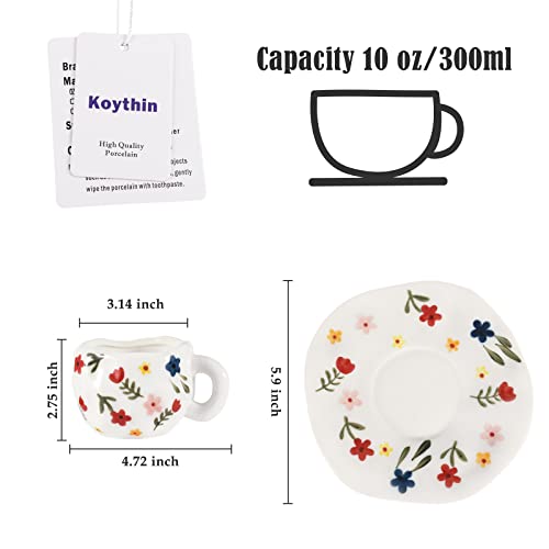 10oz Ceramic Mug With Saucer (White Floret)