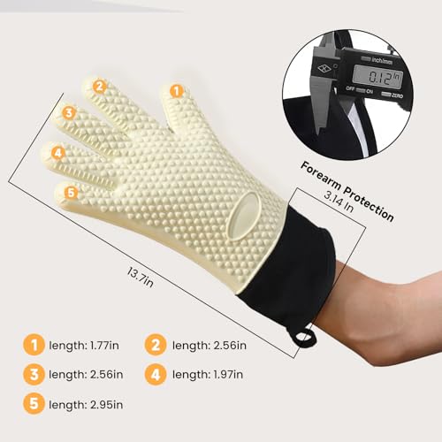 BBQ Gloves Heat Resistant Oven Mitts (Beige / Large)