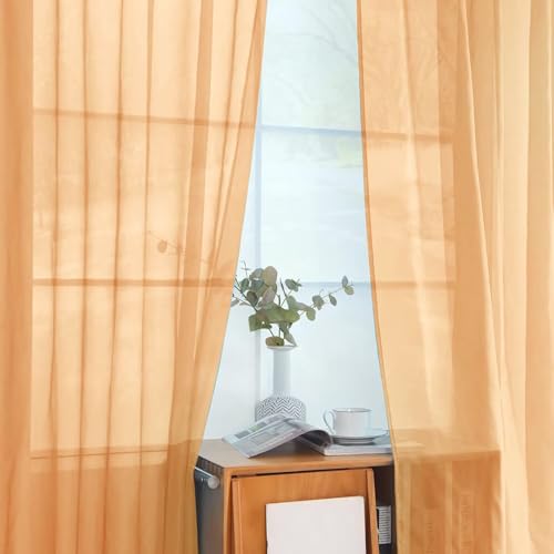 Solid Sheer Rod Pocket Curtain Voile Draperies 2 Panels White Beige Black Ivory Coffee 22 Inch Width 30 Inch Long 1 Pair for Kitchen Bedroom Children Living Room Yard (Beige / 22"W x 30"L (Pack of 2))