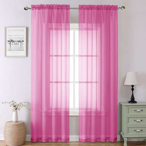 Hot Pink Sheer Curtains 90 Inches Long 2 Panels (Hot Pink / 42"W x 90"L (Pack of 2))