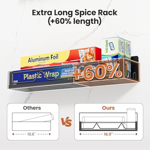 16.9 Inch Wide Large Capacity Magnetic Spice Rack for Refrigerator (6 Pack - Wide / Matt Black)