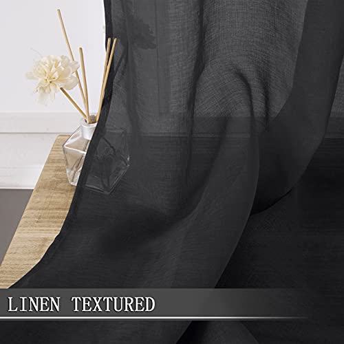 Short Sheer Curtain Linen Textured Bedroom Curtains Sheer Light Filtering Rod Pocket Voile Curtain for Living Room (54"W x 54"L (Pack of 2) / Black)
