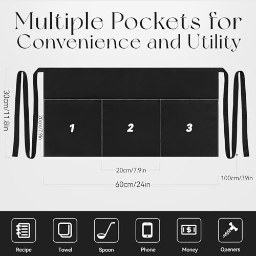 1 Pack Server Apron with 3 Pockets (Black1, 1 Pack)