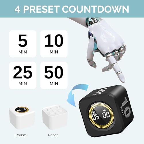 2 Pack KADAMS Pomodoro Cube Timer Productivity Visual Timer (Black)