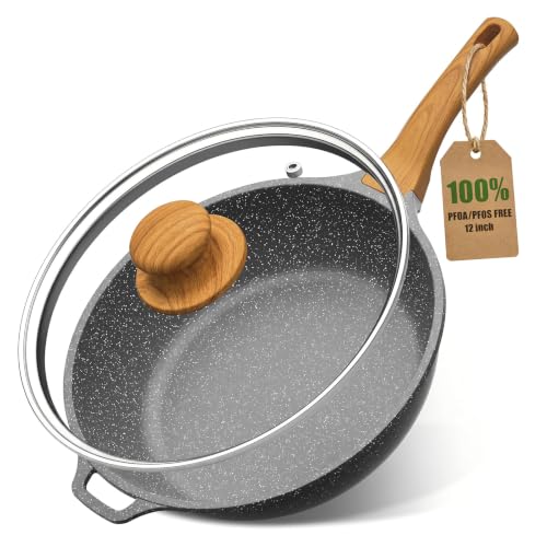 12 Inch 5 QT Nonstick Deep Frying Pan with Glass Lid (Gray / 12 Inch/5 QT)
