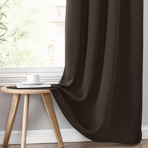 100% Blackout Curtains for Bedroom 102 Inches Long 2 Panels Set (52"W x 102"L (Pack of 2) / Brown)