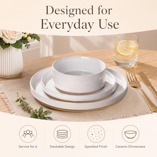 Stoneware Dinnerware Sets for 6 (Service for 6 / Modern-White)
