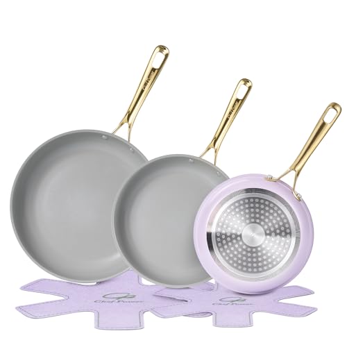 Ceramic Frying Pan with Stainless Steel handle 5Pcs Set (Light Purple)