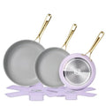 Ceramic Frying Pan with Stainless Steel handle 5Pcs Set (Light Purple)