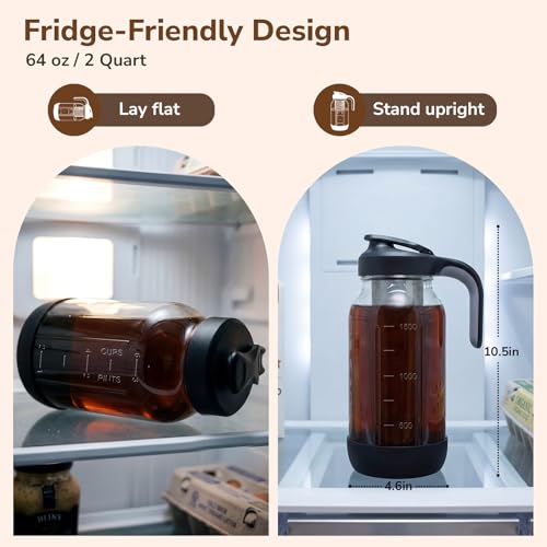 64 oz Cold Brew Coffee Maker with Stainless Steel Filter (Black/Black / 64 Ounces)