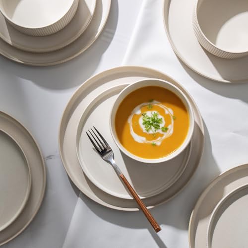 Stoneware Dinnerware Sets for 4 (Matte White / 4-Set(12pcs))