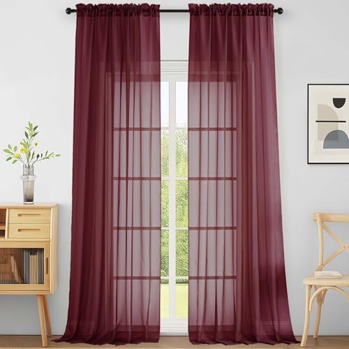 Extra Wide Sheer Curtains 120 Inches Long (59"W x 120"L (Pack of 2) / Burgundy)