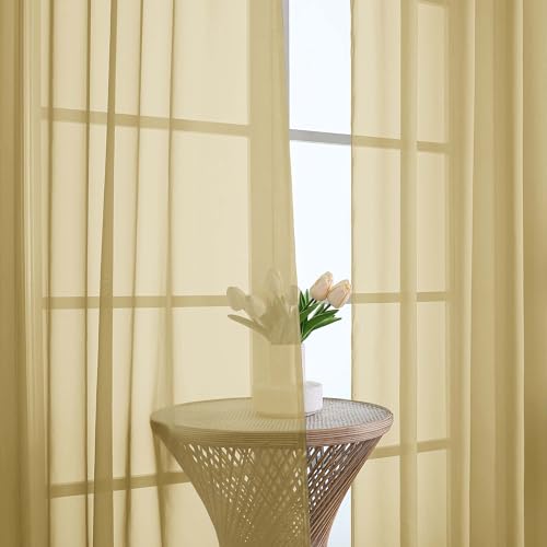 Gold Sheer Curtains 120 Inches Long 2 Panels Set (Gold / 59"W x 120"L (Pack of 2))
