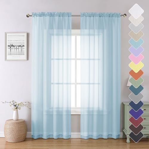 Light Blue Sheer Curtains 84 Inches Long 2 Panels (Sky Blue / 40"W x 84"L (Pack of 2))