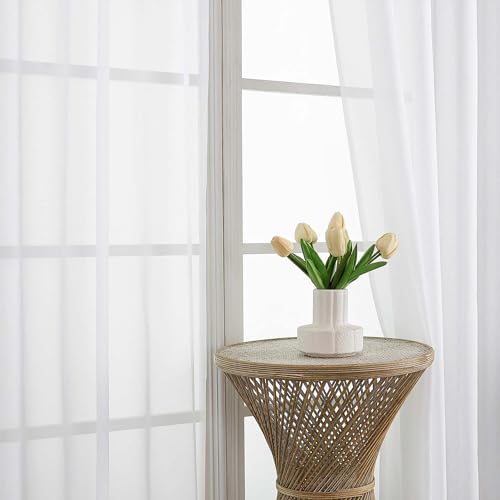 White Sheer Curtains 72 Inches Long 2 Panels Set (White / 59"W x 72"L (Pack of 2))