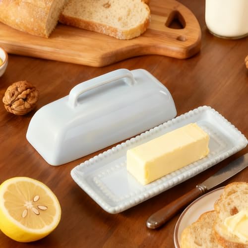 White Ceramic Butter Dish with Lid (White-Pearl)