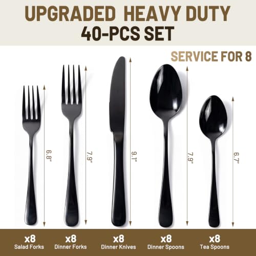 40 PCS NO FADING Black Silverware Set for 8 (Titanium Black / 40 Pack)