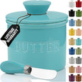 Butter Crock with Lid for Countertop with Spreader Knife and Water Line (Cool Green / Regular)