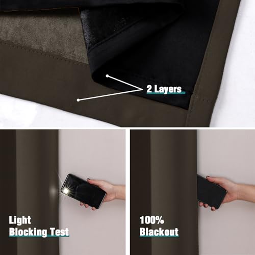 100% Blackout Curtains for Bedroom 90 Inches Long 2 Panels Set (52"W x 90"L (Pack of 2) / Brown)
