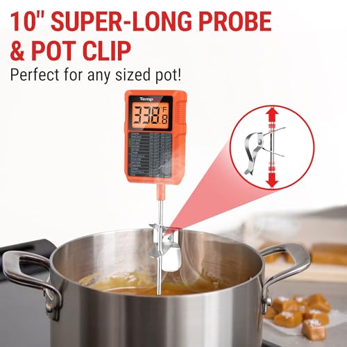 TempDip 1 Sec Digital Candy Thermometer with Pot Clip & 10" Probe (Orange)