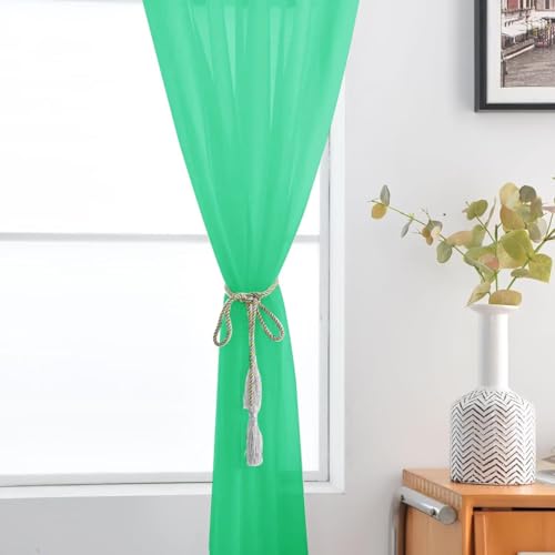 Basic Rod Pocket Sheer Voile Window Curtain Panels Grass Green 1 Pair 2 Panels 52 Width 72 Inch Long for Kitchen Bedroom Children Living Room Yard（Grass Green (Grass Green / 52"W x 72"L (Pack of 2))