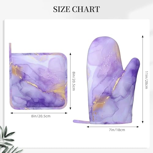 Oven Mitts and Pot Holders Pastel Purple Marble Silicone Kitchen Accessories Set of 4 Heat Resistant Long Gloves Potholder Non (A063213)
