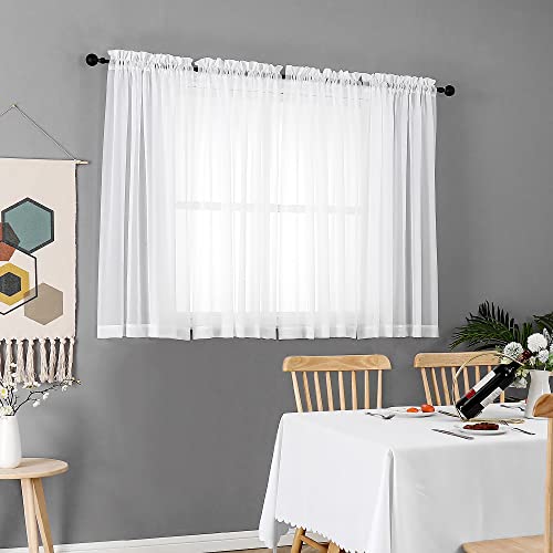White Sheer Curtains 45 Inch Long 2 Panels (White / 42"W x 45"L (Pack of 2))