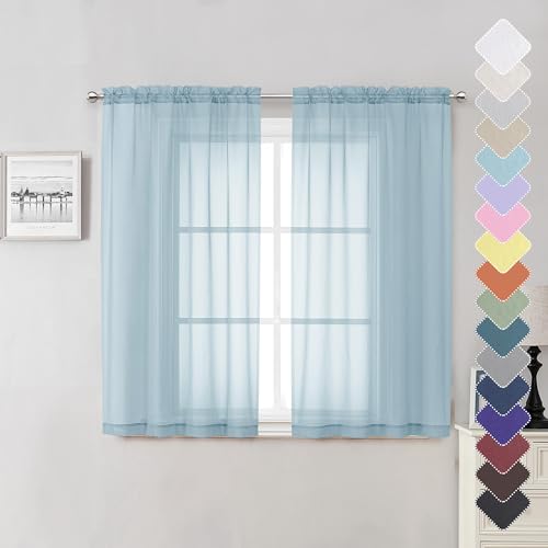 Sky Blue Sheer Curtains for Bedroom 54 Inch Length 2 Panels (Sky Blue / 40"W x 54"L (Pack of 2))