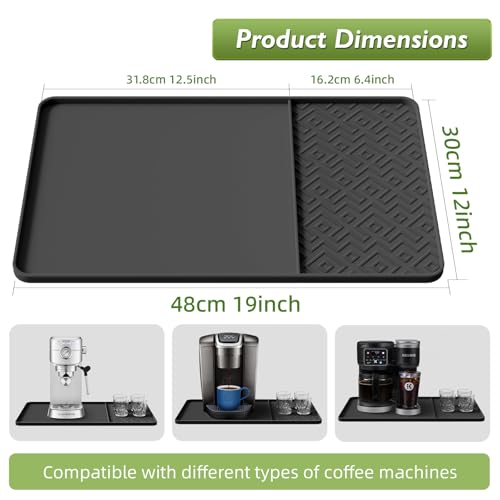 Silicone Coffee Mat with Raised Edges 19" x 12" (Black / 19" x 12")