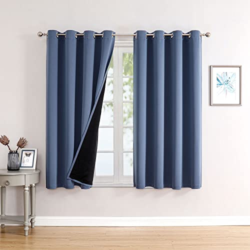100% Blackout Curtains for Bedroom 63 Inches Long 2 Panels Set (52"W x 63"L (Pack of 2) / Stone Blue)