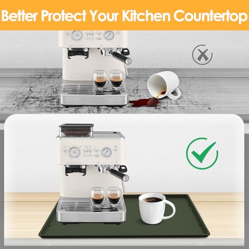 Silicone Coffee Maker Mat with Lip for Countertops (Dark Olive / 19.7'' x 15'')